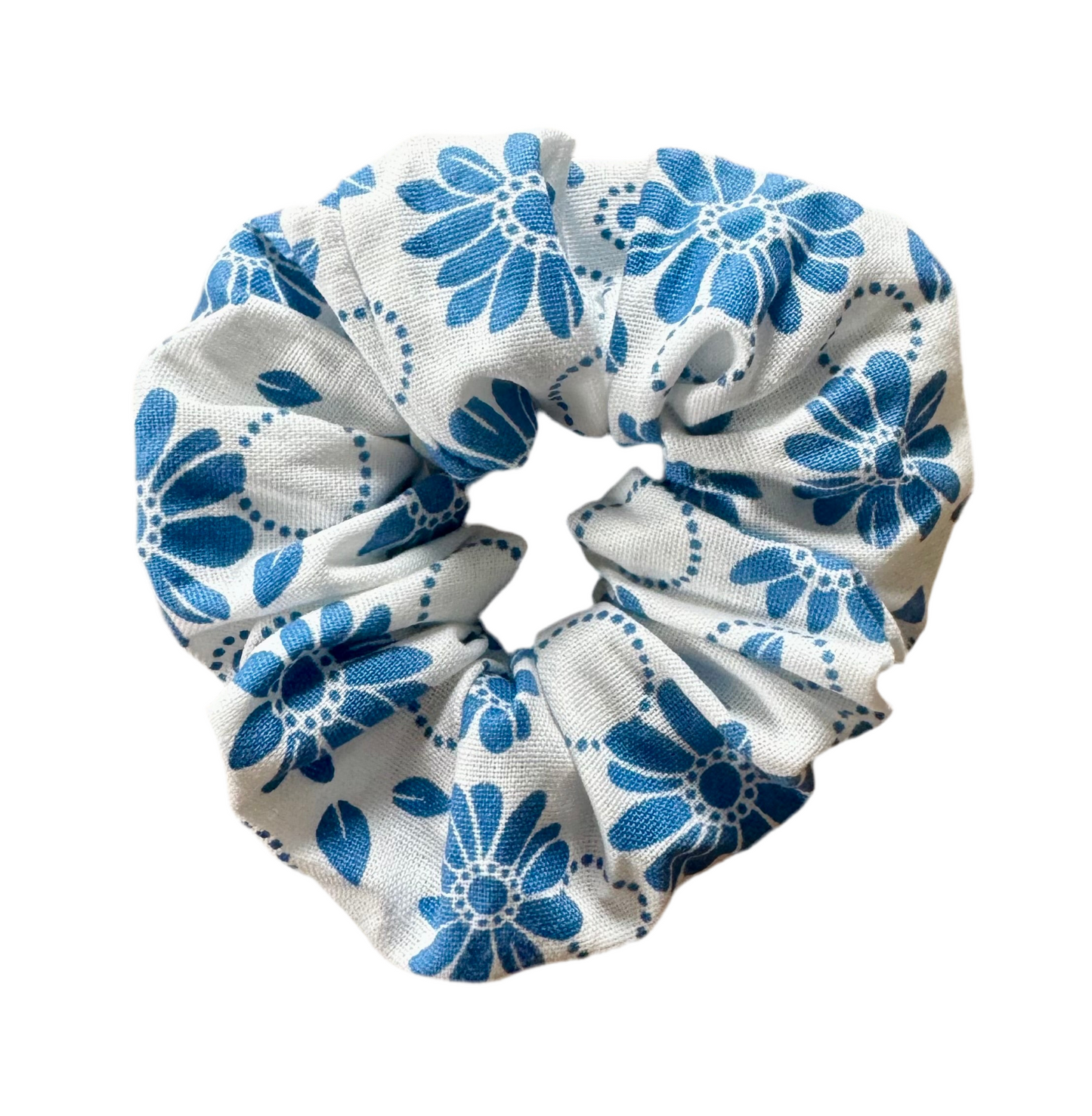White with Blue flowers scrunchie