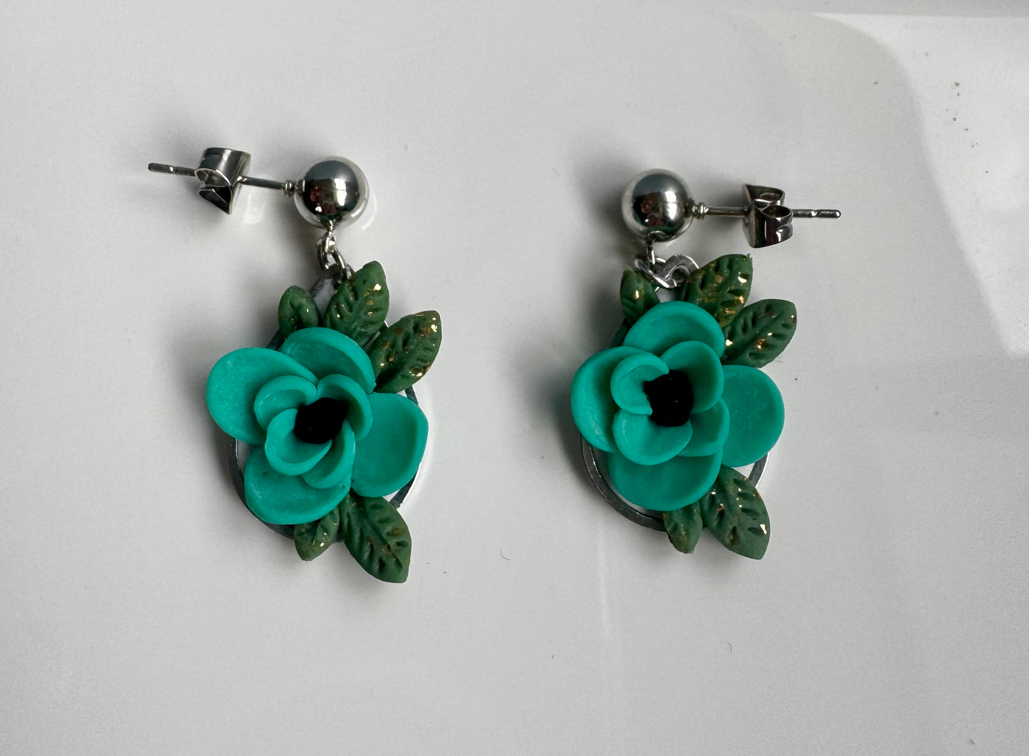 Teal Garden Glow Polymer Clay Earrings