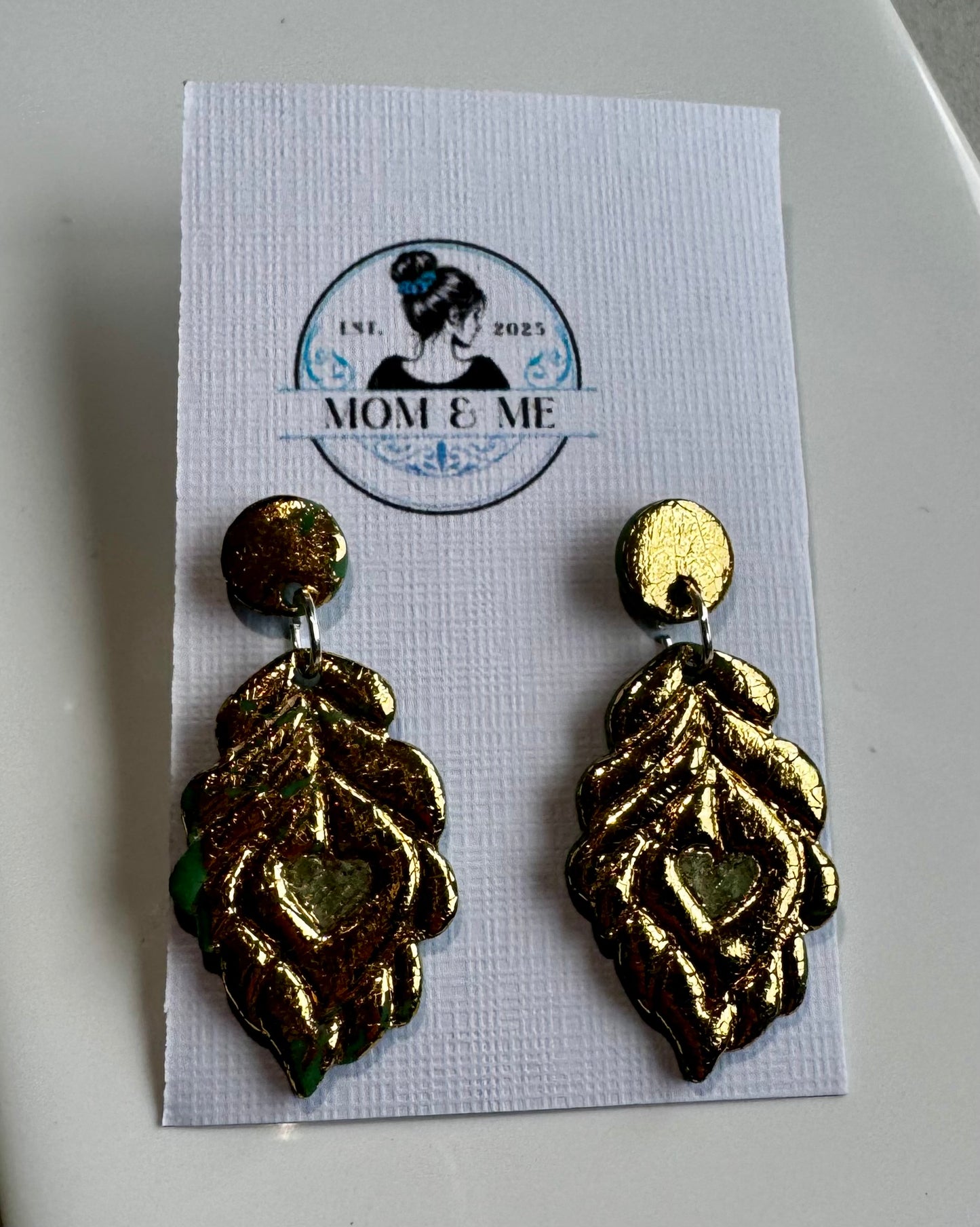 Golden Feather Dangles Polymer Clay Earrings