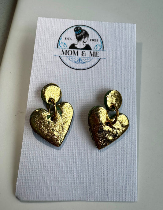 Golden Heart Drop Polymer Clay Earrings