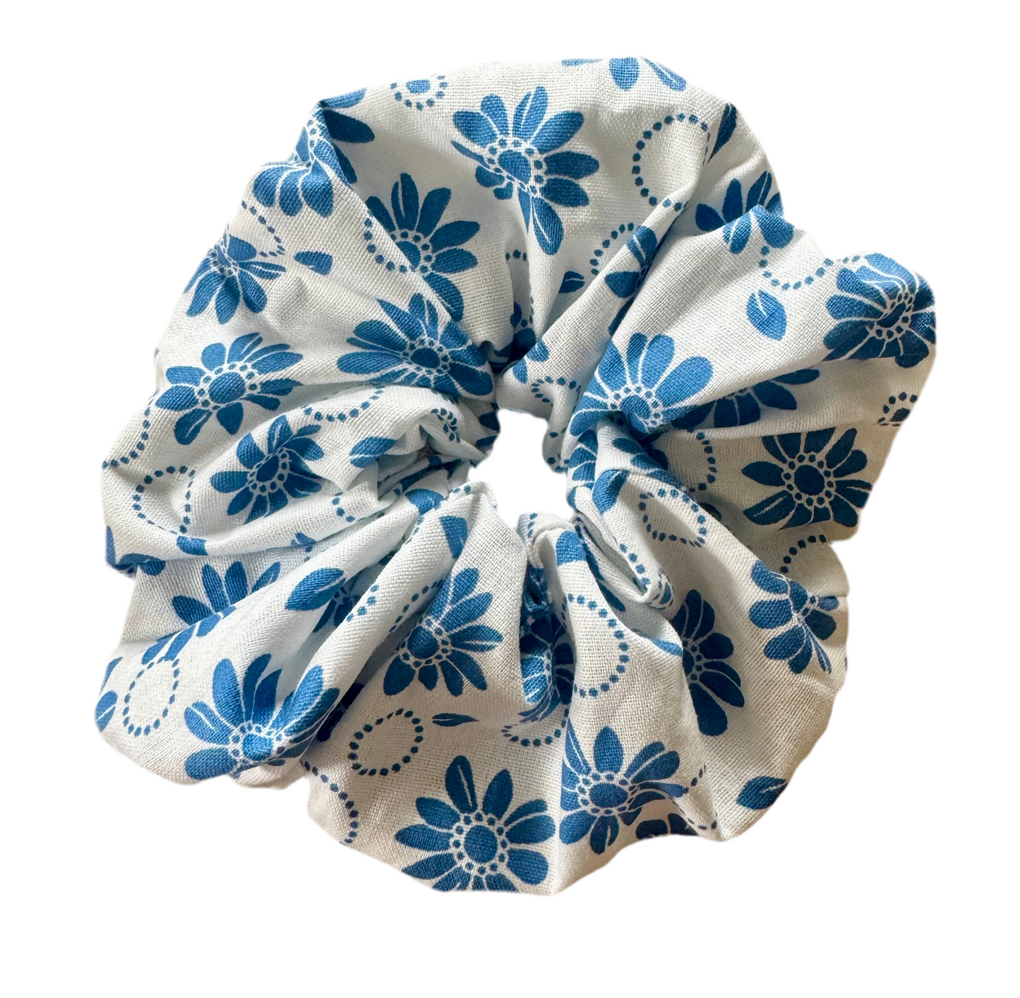 White with Blue flowers scrunchie